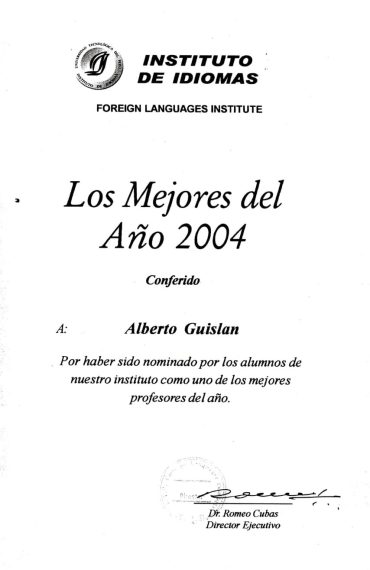 Reconocimiento como uno de los mejores profesores del año en Foreign Languages Institute
